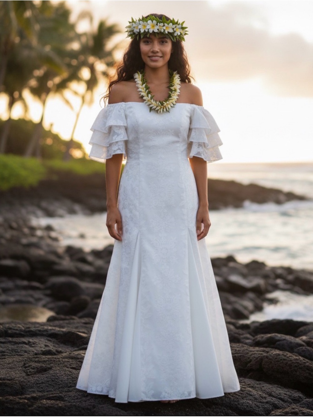 Vintage White T&L Muumuu Factory Hawaiian Wedding Dress- Size Small